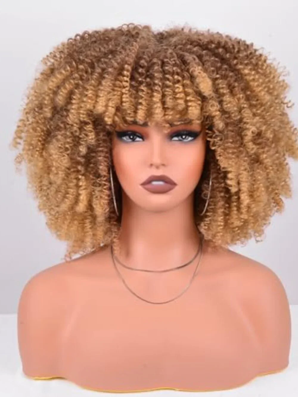 Afro Wig for Black Women 12 Inch Ombre Blonde Kinky Curly Synthetic Wig